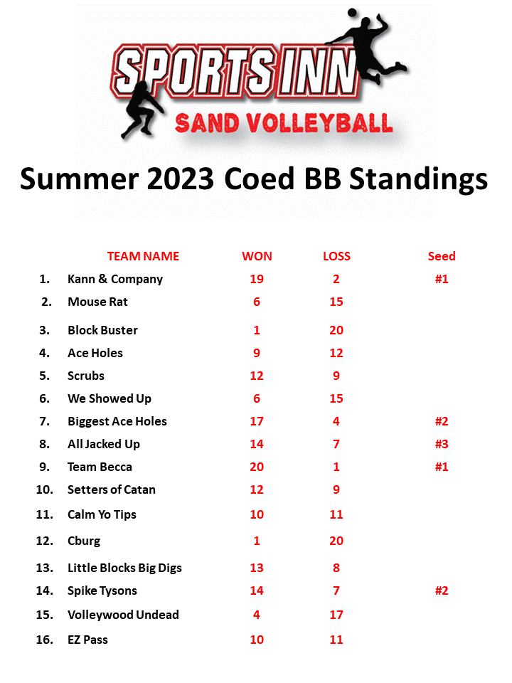 Sand Volleyball B League Standings