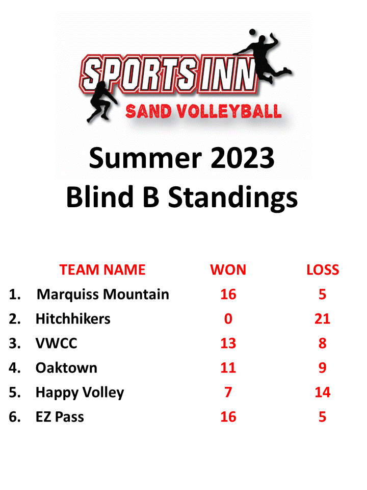 Sand Volleyball B League Standings