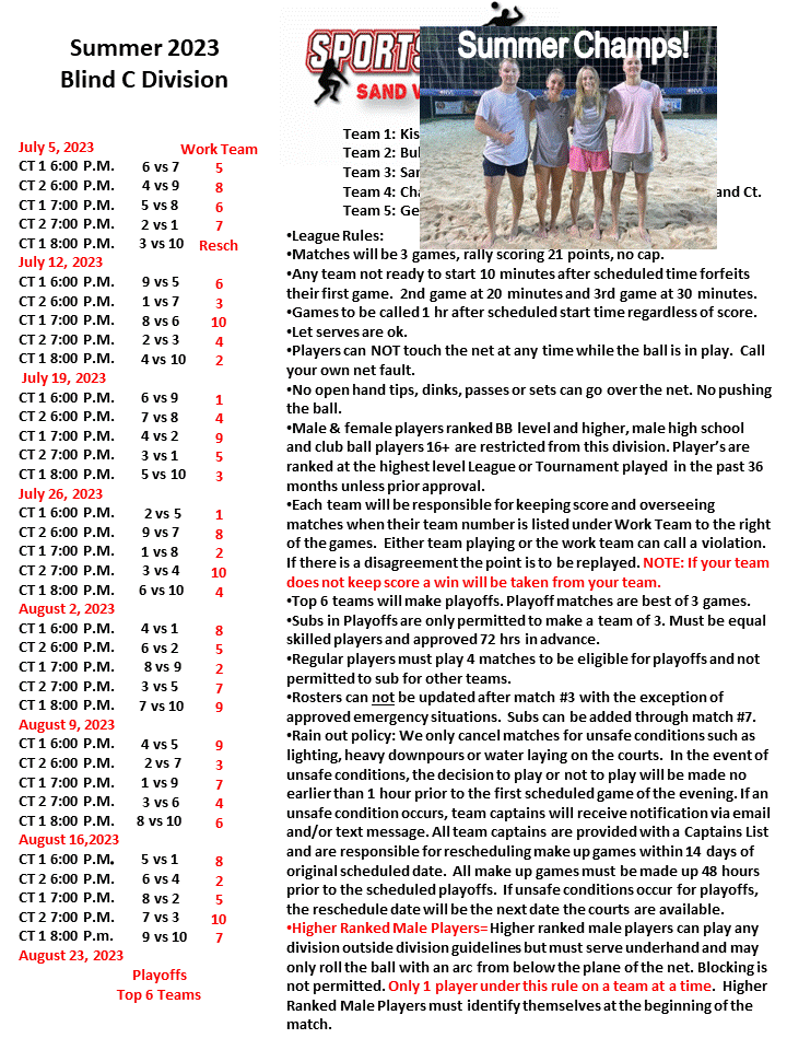 Sand Volleyball C League Schedule