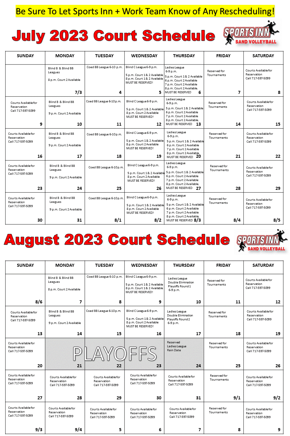 Sand Volleyball Schedule